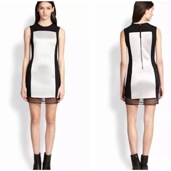 Rag & Bone Lyon Mini Dress Size 8 Silver/Black Metallic Sleeveless Colorblock - Picture 1 of 8